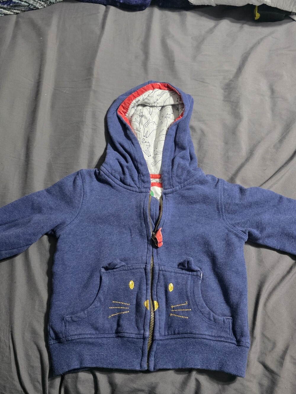 Mini Boden Girls Navy Cat Full Zip Hoodie 2-3Y
